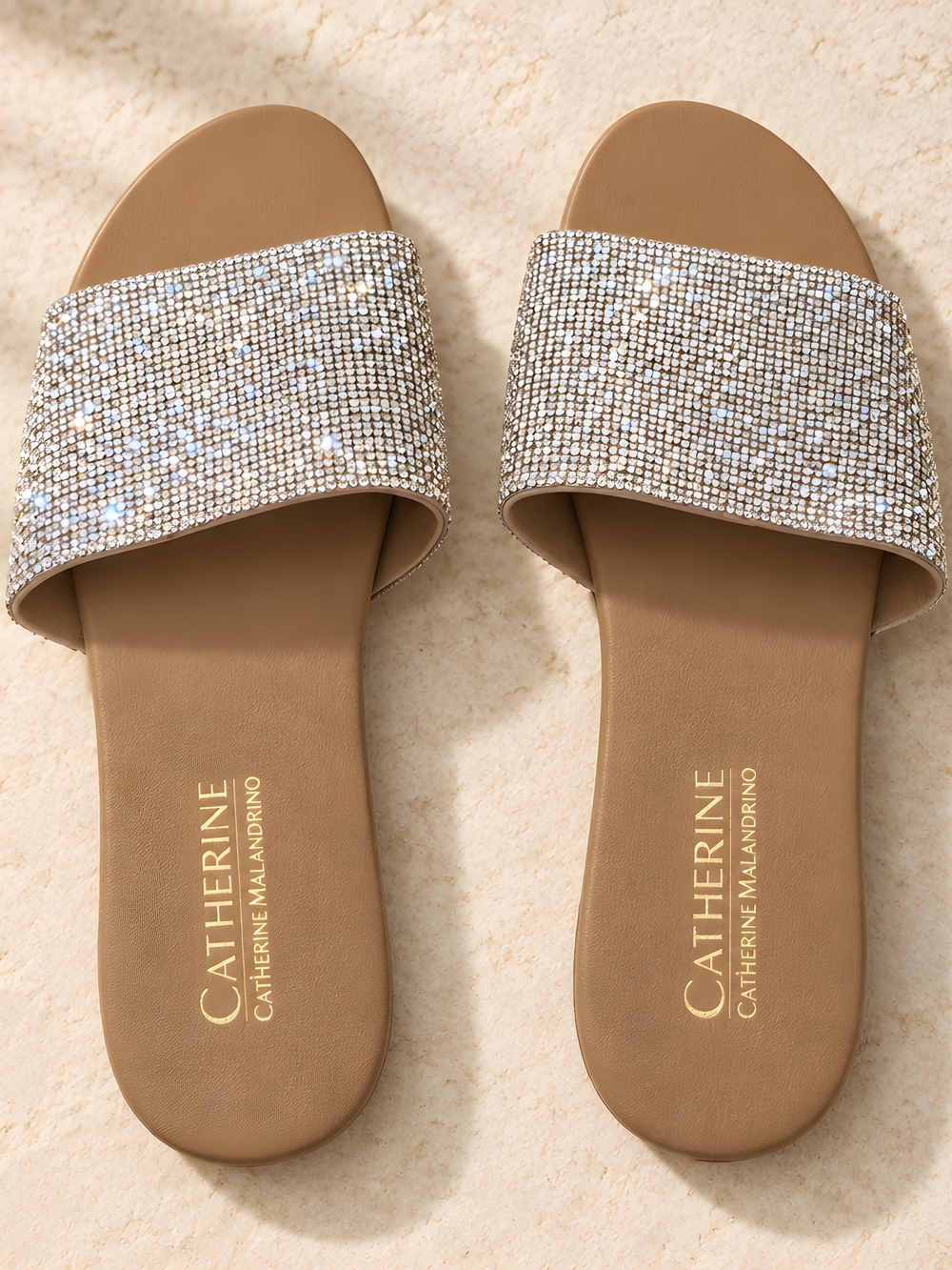 Catherines Tan Crystal-Embellished Slide Sandals